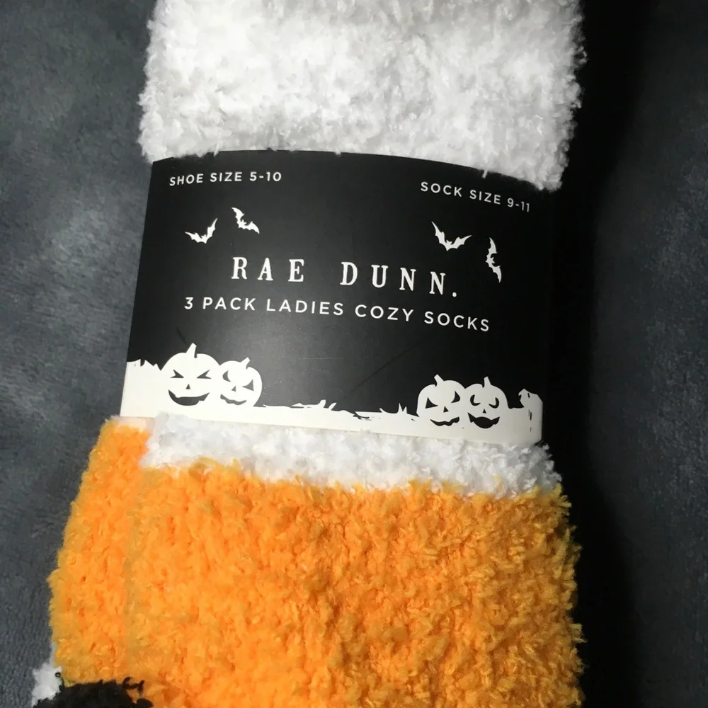 Halloween Rae Dunn 3 Pack Ladies Cozy Socks Orange/Black/White Size 9-11